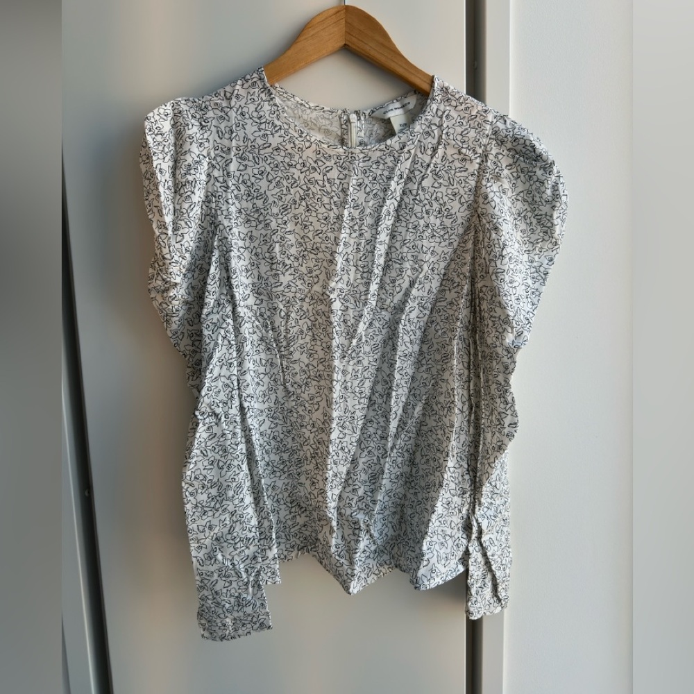 Club Monaco White and Black Floral blouse